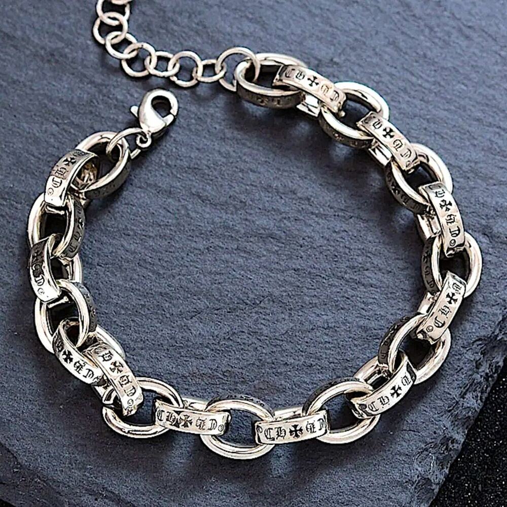 Sterling Silver Engraved Cross Chain Link Bracelet - Picture 5 of 6